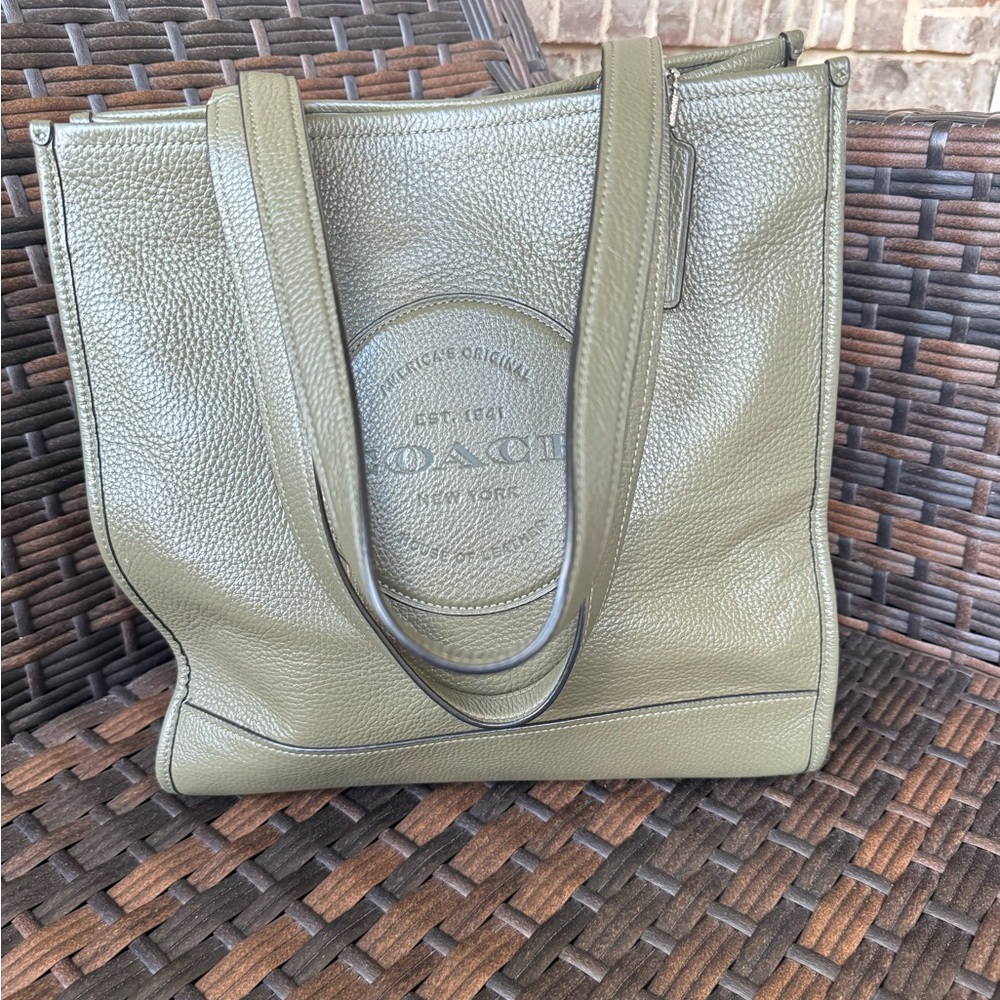 Coach Dempsey Olive Green Pebble Leather Tote Bag